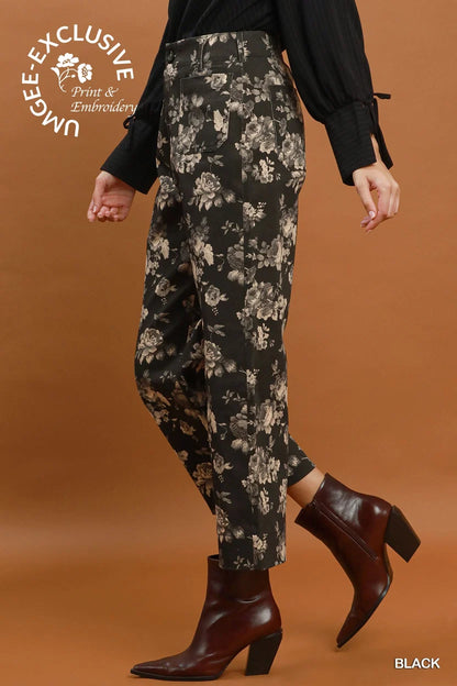 Floral Print Wide Leg Cropped Pant