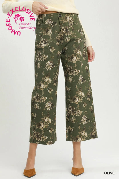 Floral Print Wide Leg Cropped Pant