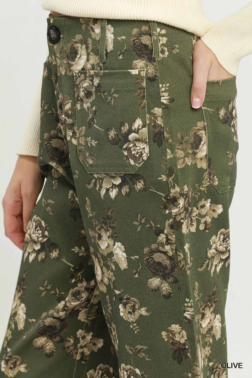 Floral Print Wide Leg Cropped Pant