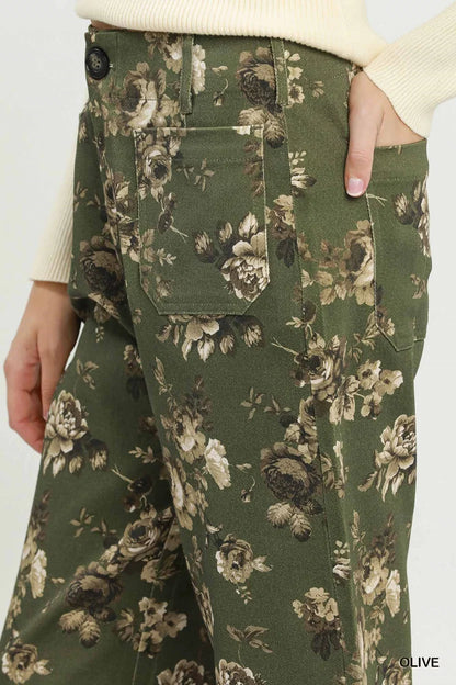 Floral Print Wide Leg Cropped Pant