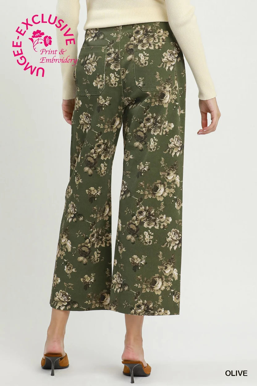 Floral Print Wide Leg Cropped Pant