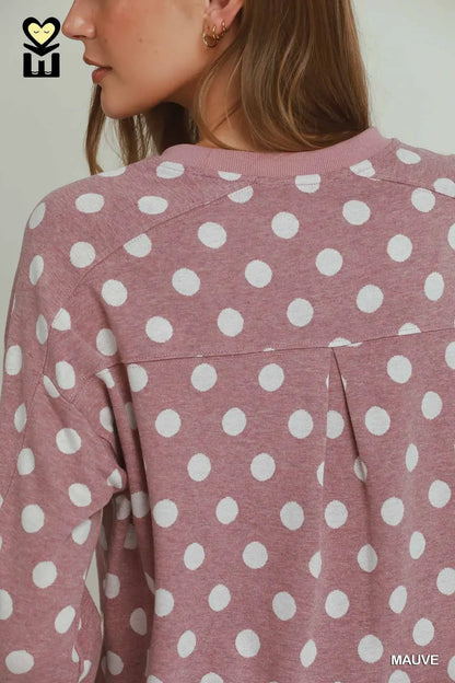 Polka Dot Long Sleeve Pullover Top