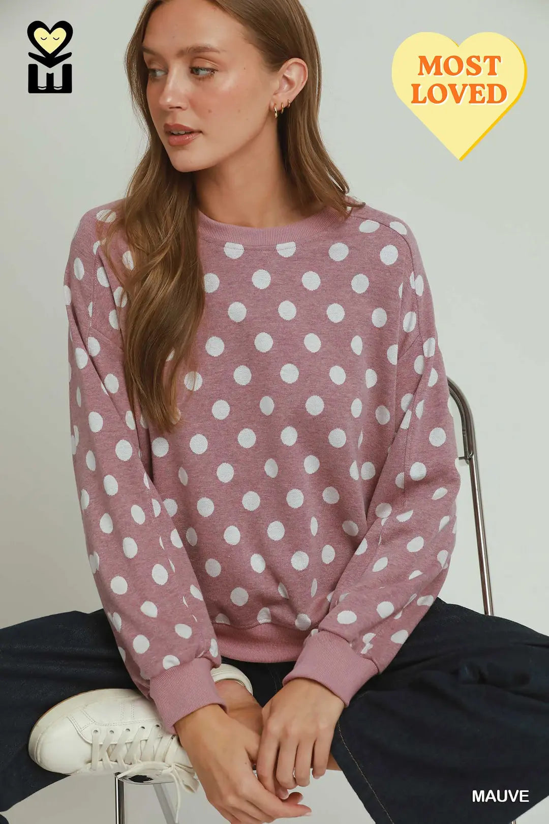 Polka Dot Long Sleeve Pullover Top
