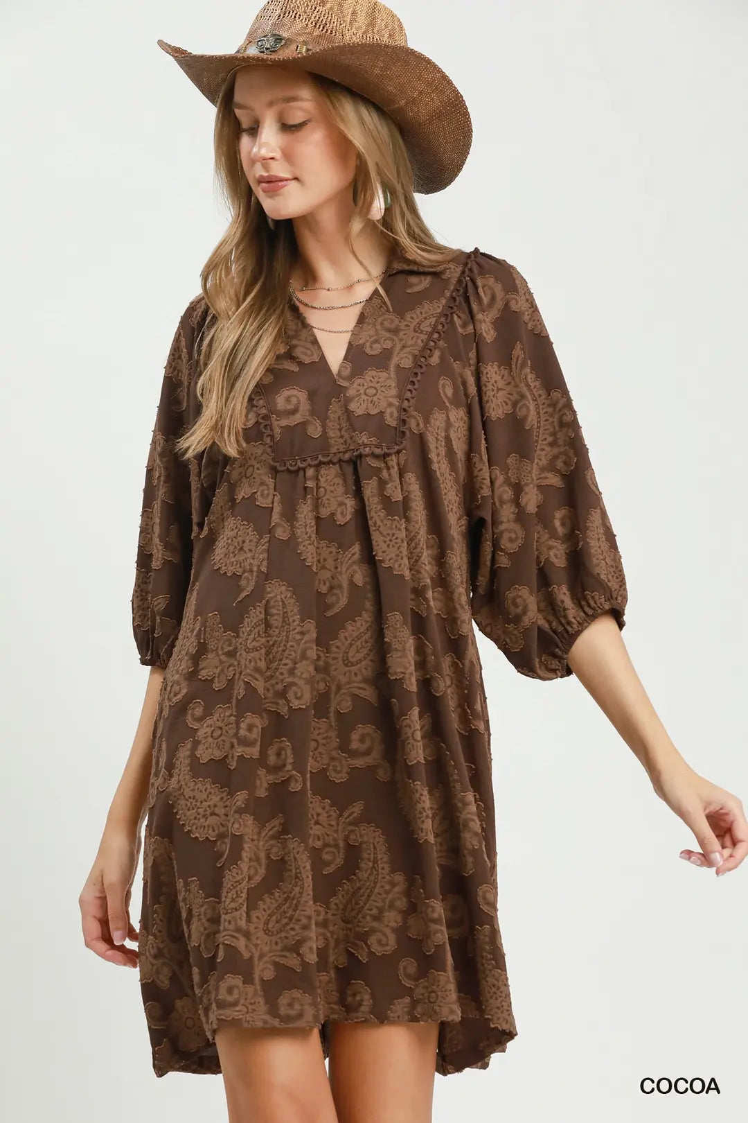 Paisley Print Puff Sleeve Babydoll Dress