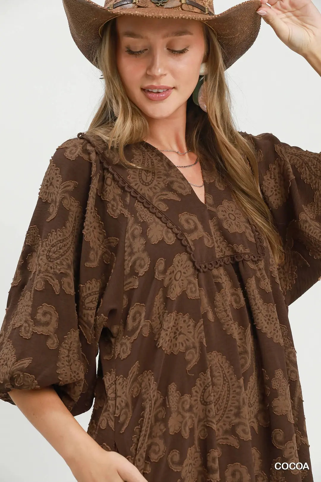 Paisley Print Puff Sleeve Babydoll Dress