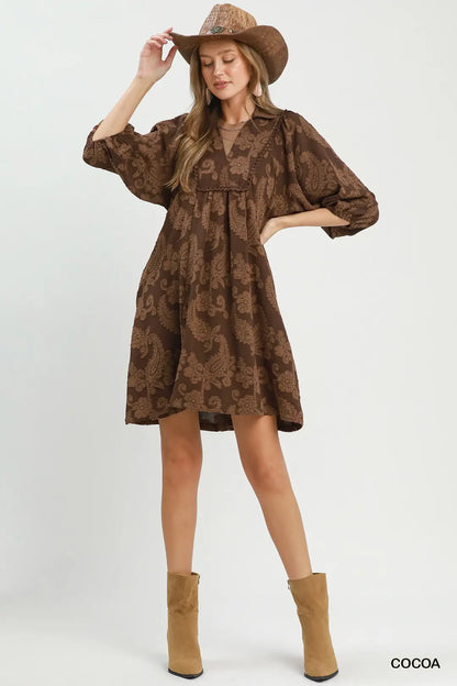 Paisley Print Puff Sleeve Babydoll Dress