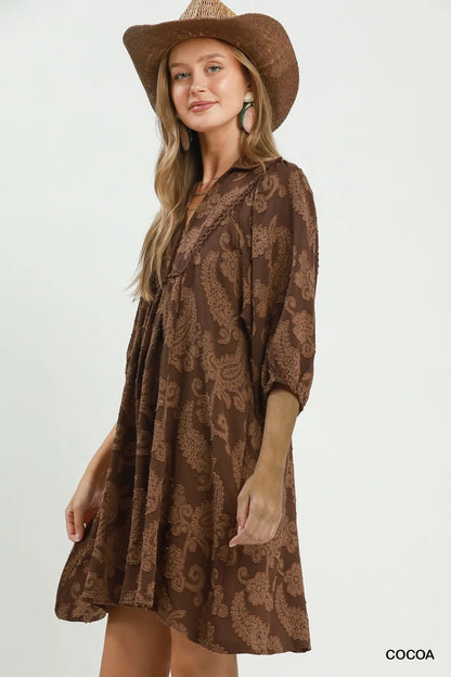 Paisley Print Puff Sleeve Babydoll Dress