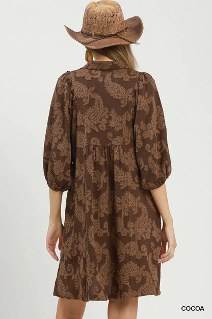 Paisley Print Puff Sleeve Babydoll Dress