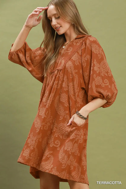 Paisley Print Puff Sleeve Babydoll Dress