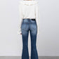 High Stretch Mid Rise Frayed Hem Distressed Crop Flare Jeans