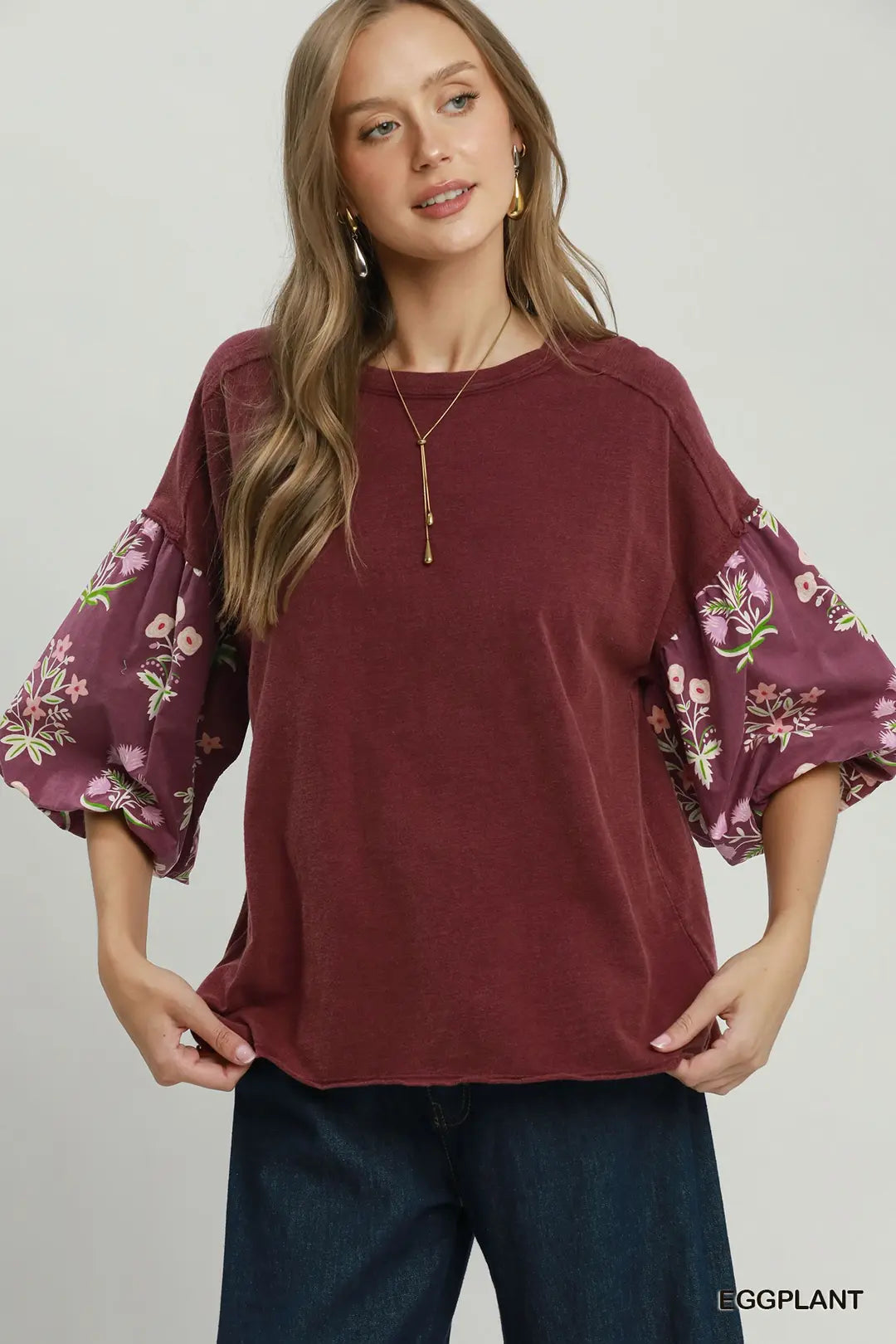 Floral Print Mineral Washed Top