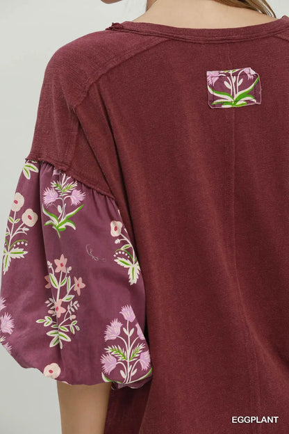 Floral Print Mineral Washed Top