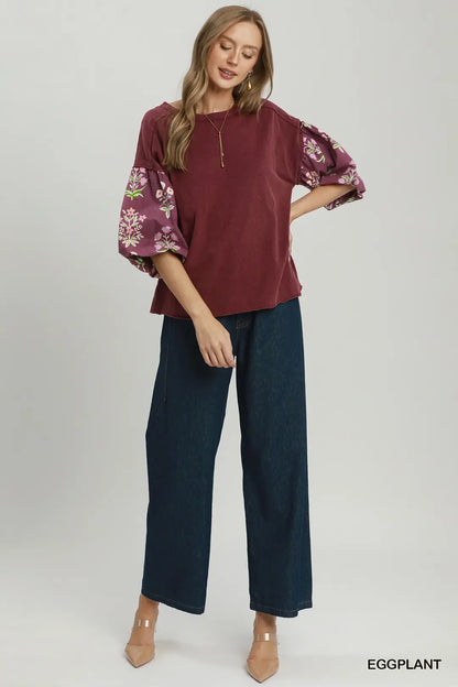 Floral Print Mineral Washed Top