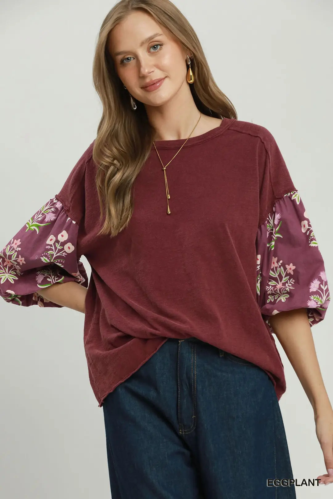 Floral Print Mineral Washed Top