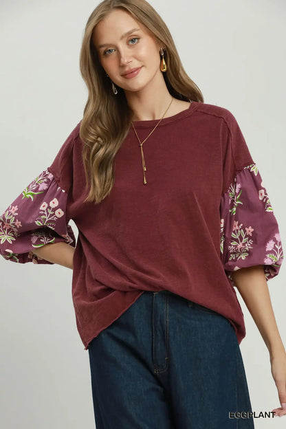 Floral Print Mineral Washed Top