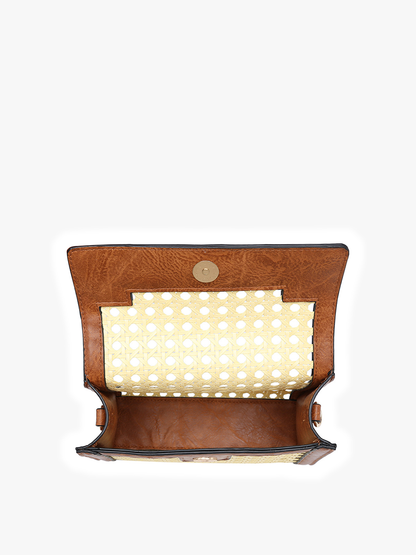 Etta Rattan Crossbody w/ Vegan Leather Accents