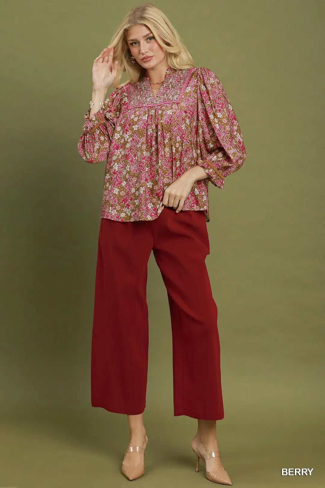 Floral Print V-Neck Long Sleeve Top