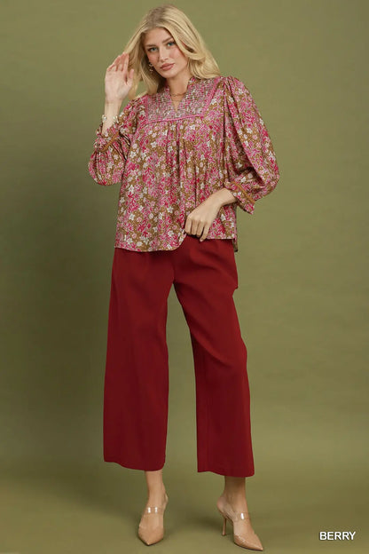 Floral Print V-Neck Long Sleeve Top