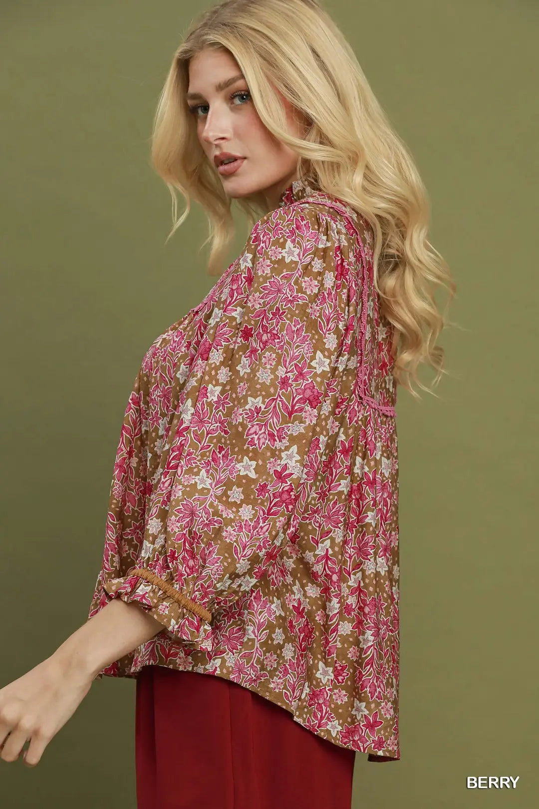 Floral Print V-Neck Long Sleeve Top