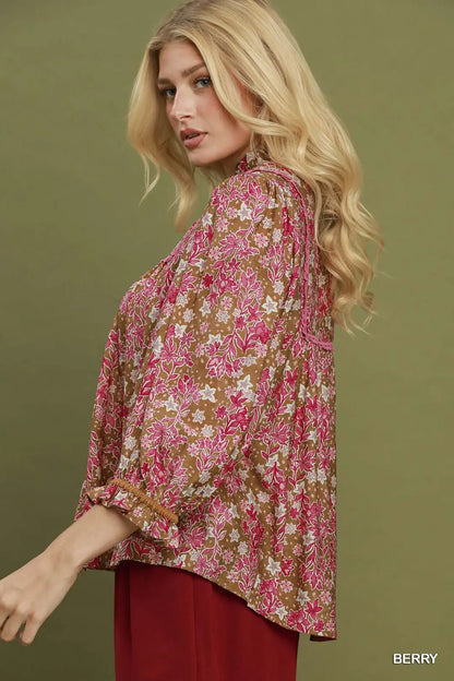 Floral Print V-Neck Long Sleeve Top
