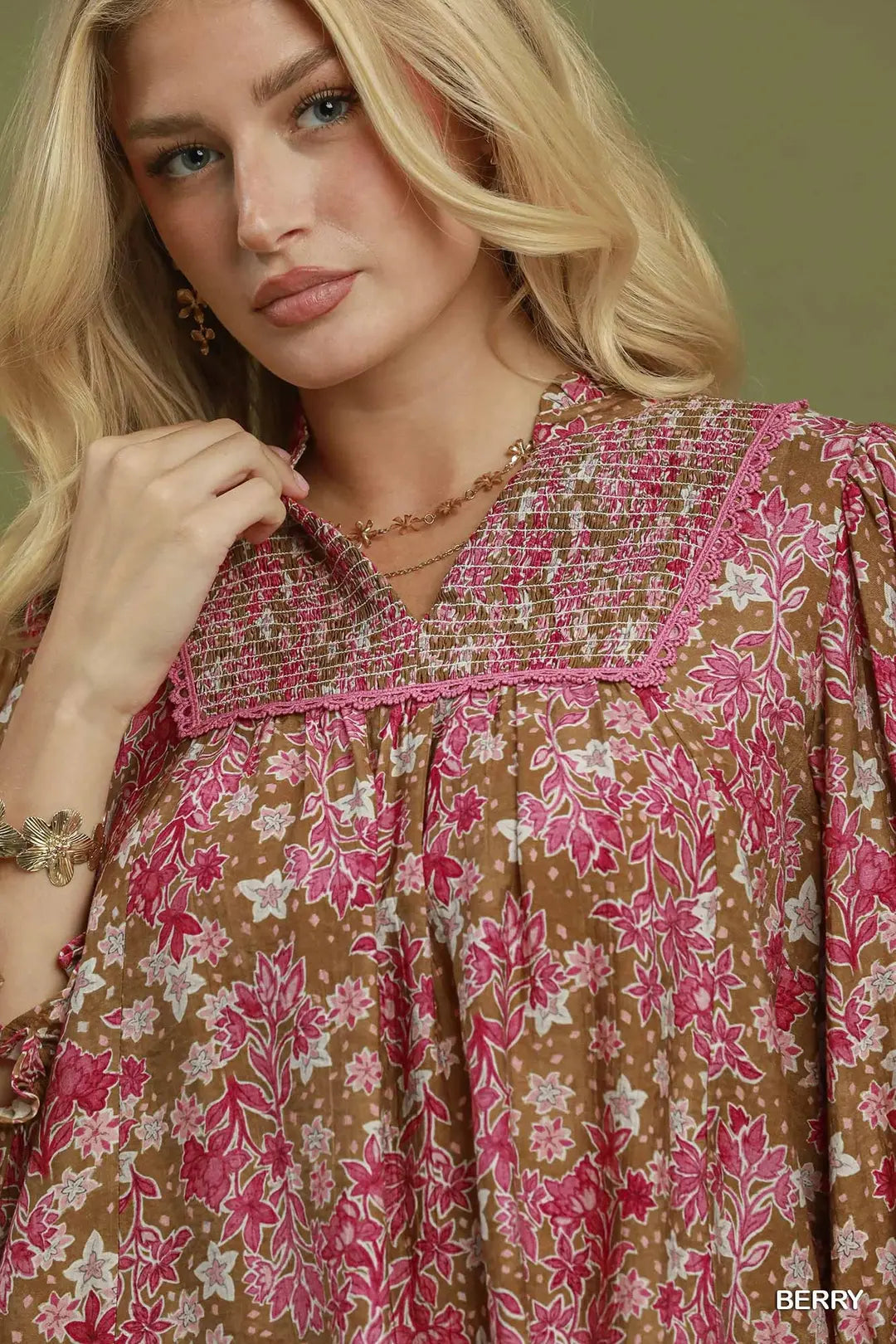 Floral Print V-Neck Long Sleeve Top