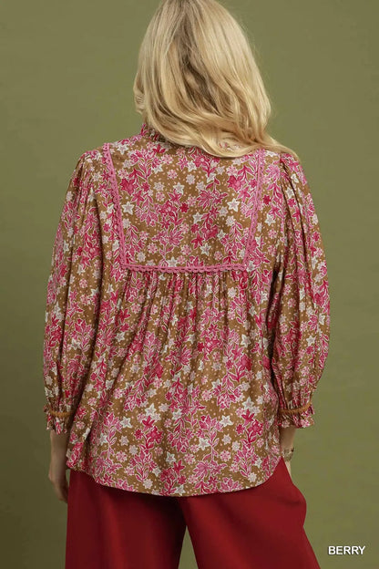 Floral Print V-Neck Long Sleeve Top