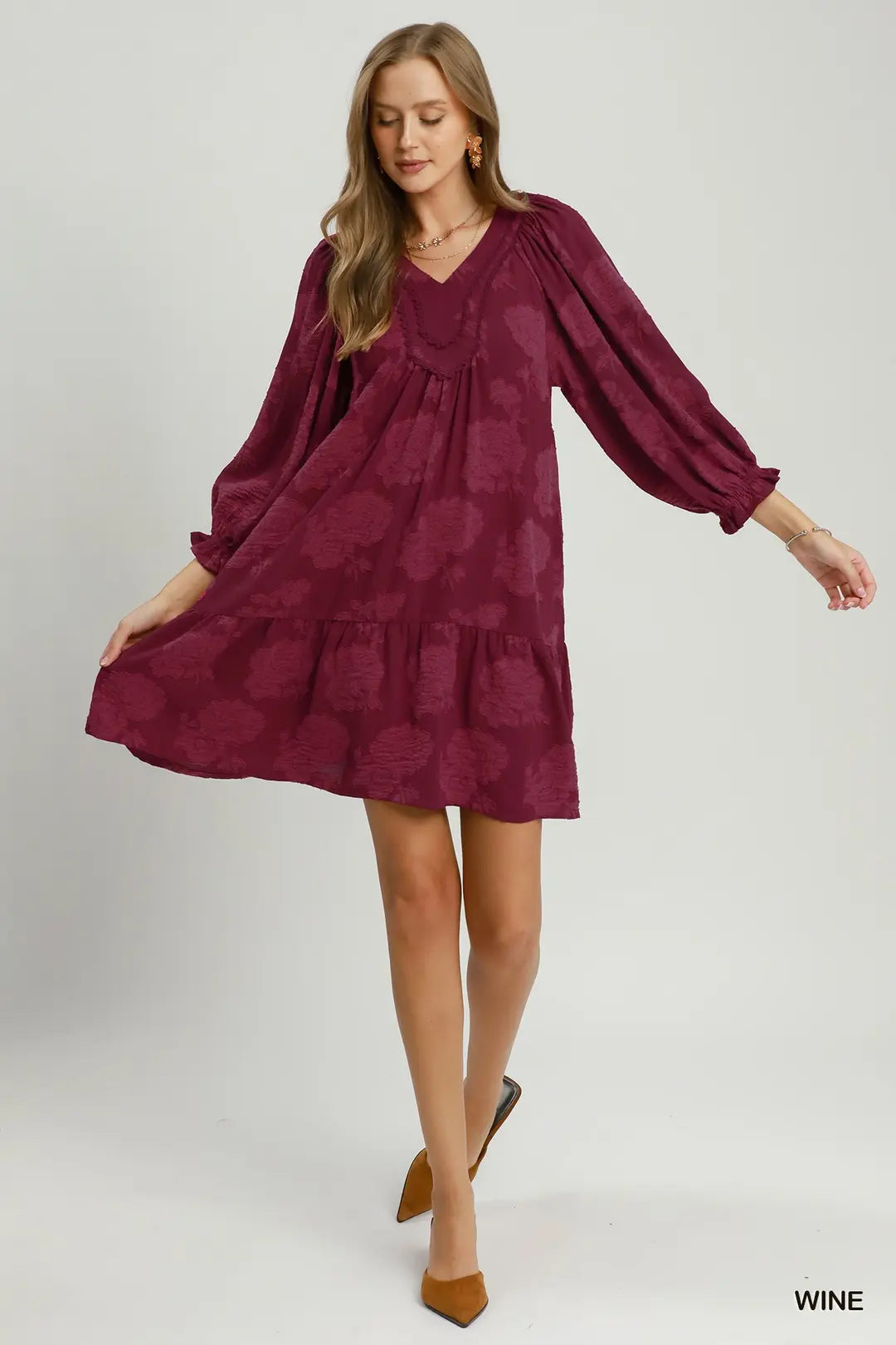 Floral Textured V-Neck Mini Dress