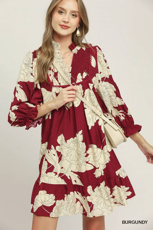 Floral Smoked Yoke Tiered Dress