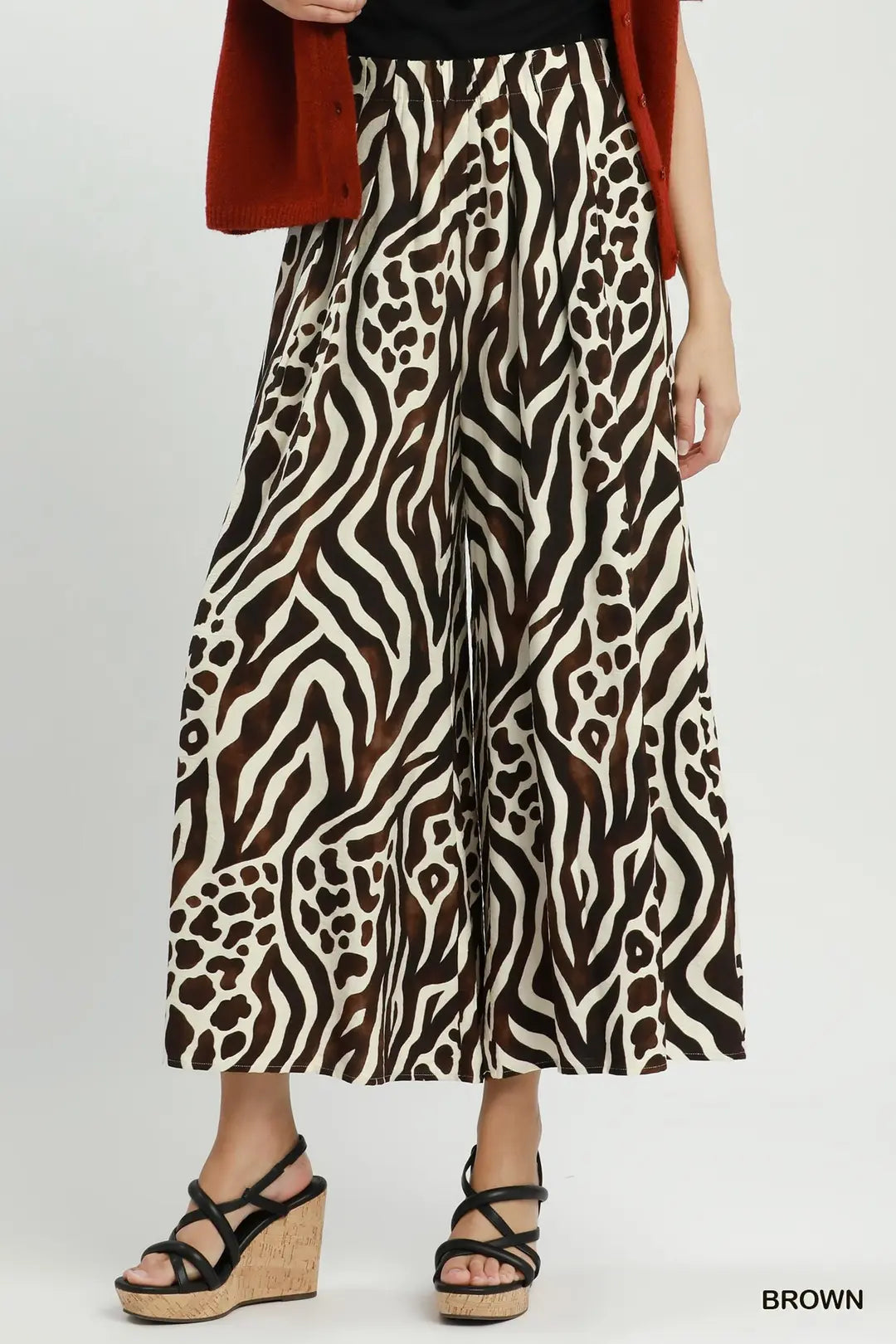 Mixed Animal Print Wide Leg Pants