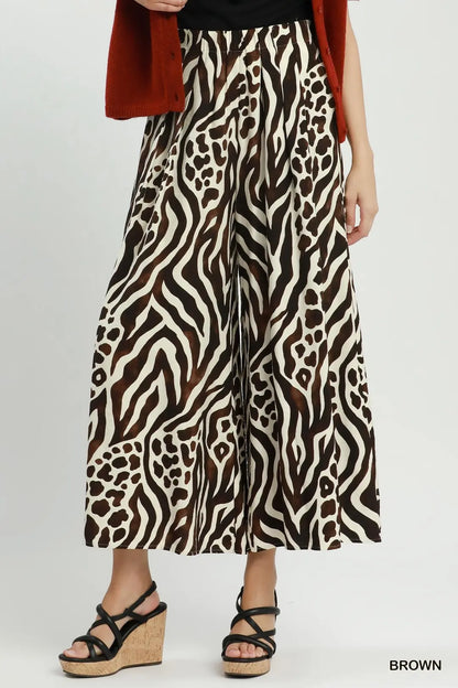 Mixed Animal Print Wide Leg Pants
