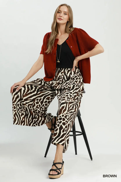 Mixed Animal Print Wide Leg Pants