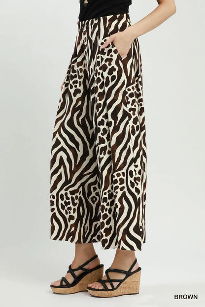 Mixed Animal Print Wide Leg Pants