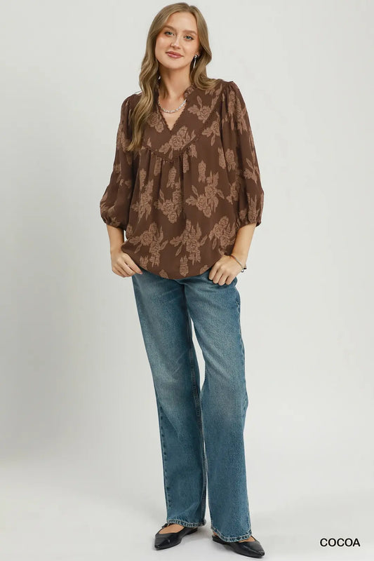 Textured Scalloped V-Neck Blouse