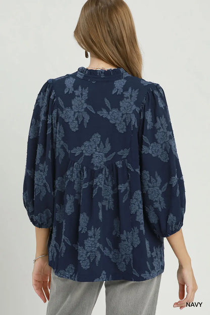 Textured Scalloped V-Neck Blouse