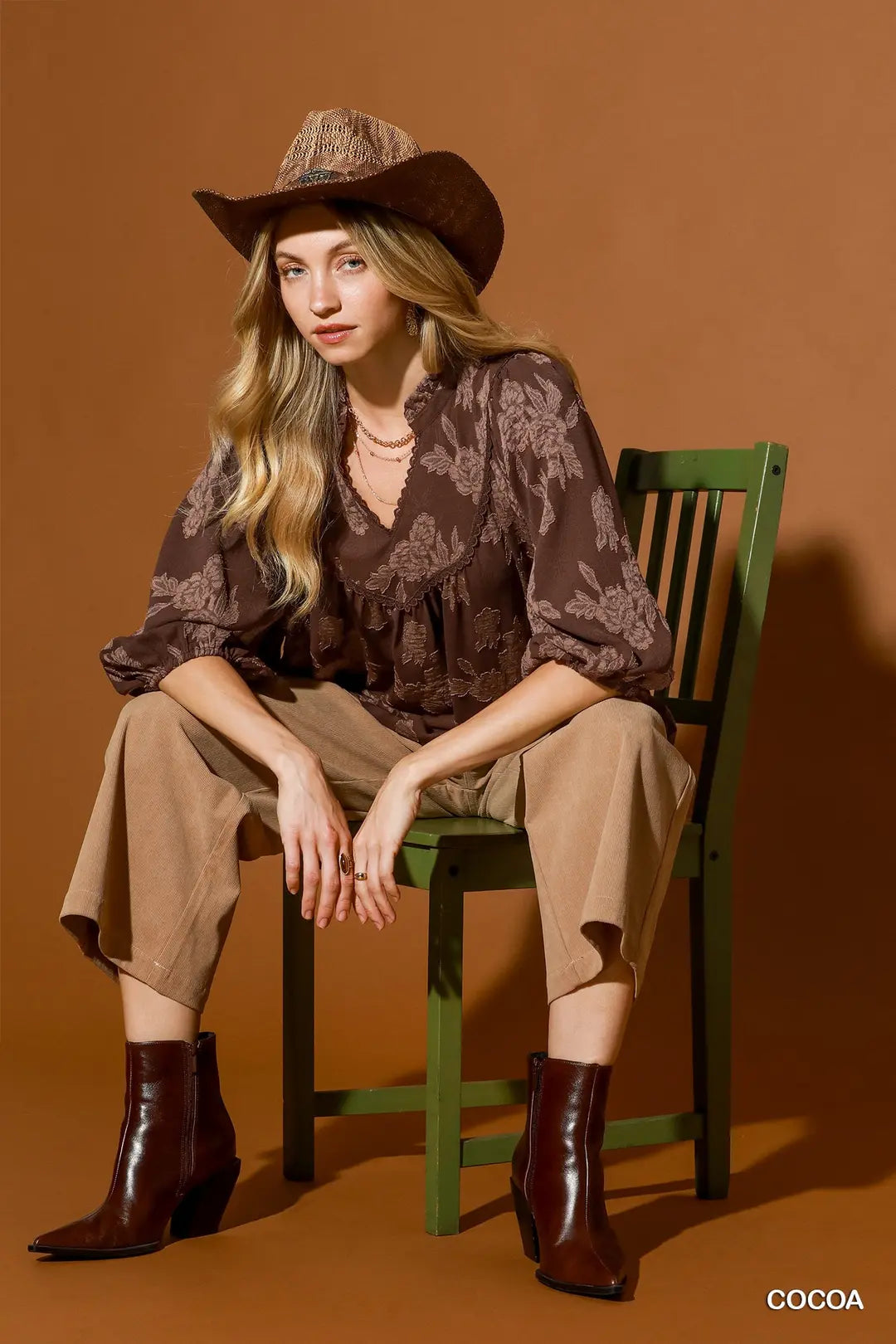 Textured Scalloped V-Neck Blouse