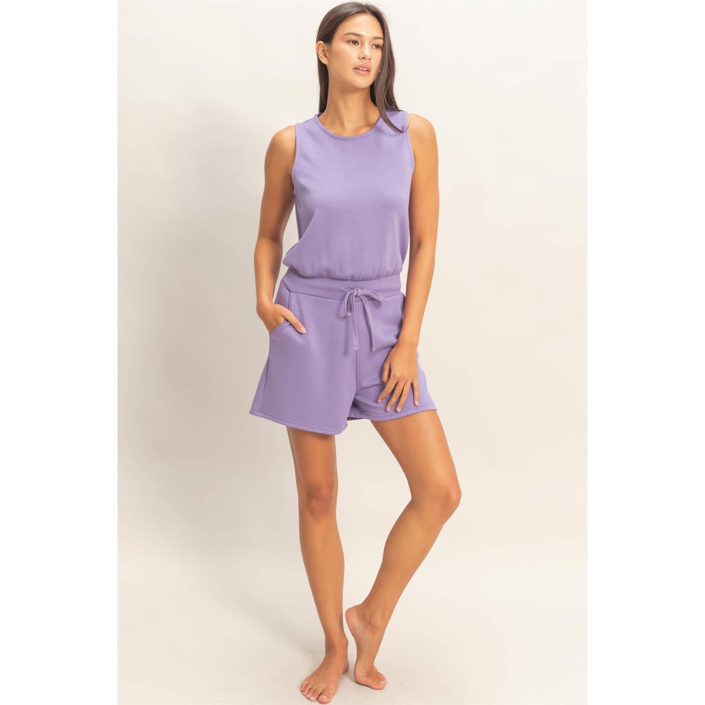 Drawstring Waist Sleeveless Romper