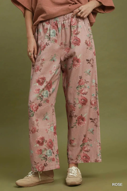 Mineral Washed Floral Wide Leg Pant