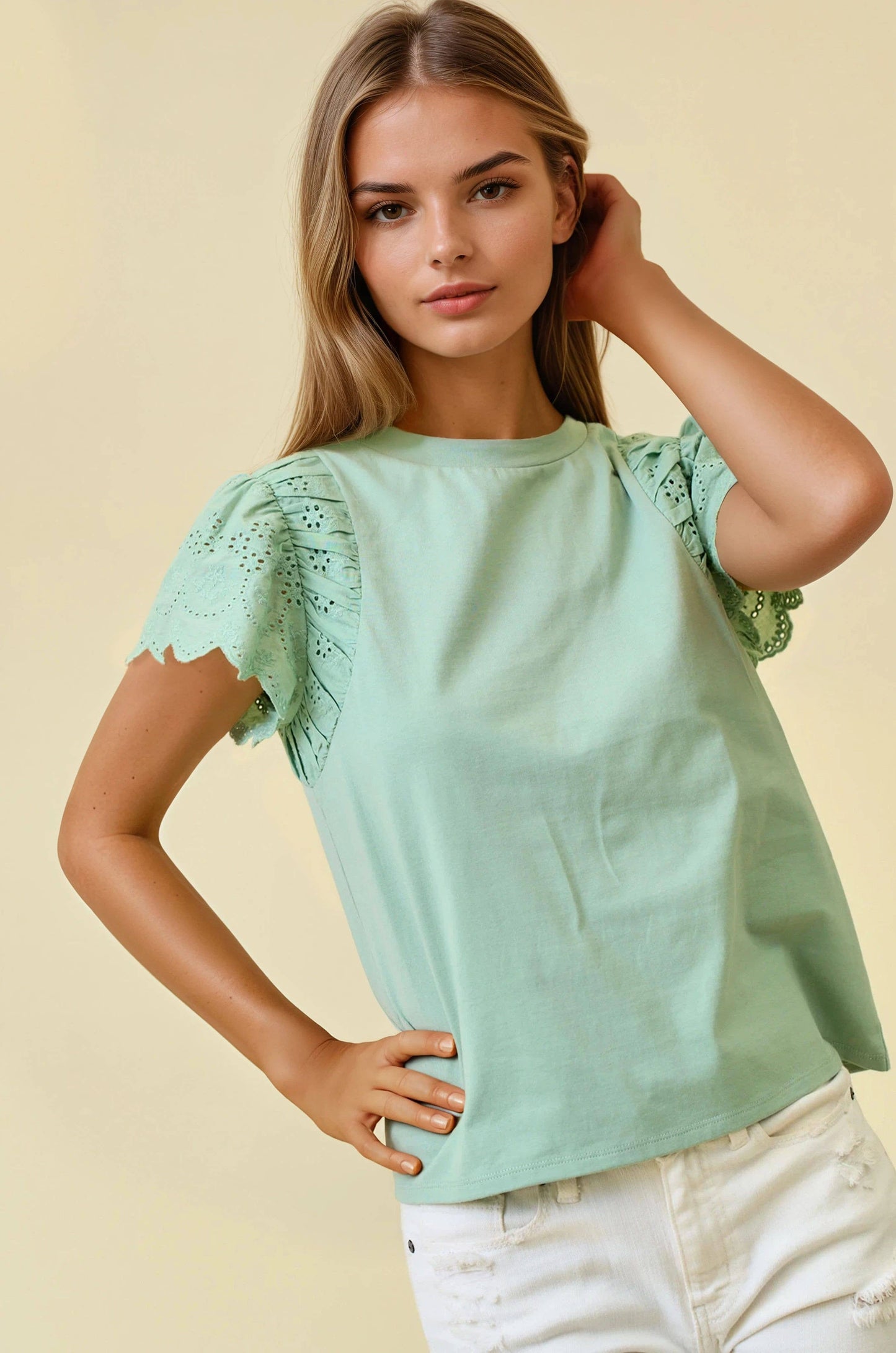 Ruffle Eyelet Solid Top