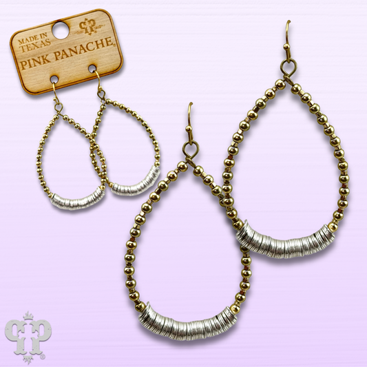 Gold and silver disc teardrop earring