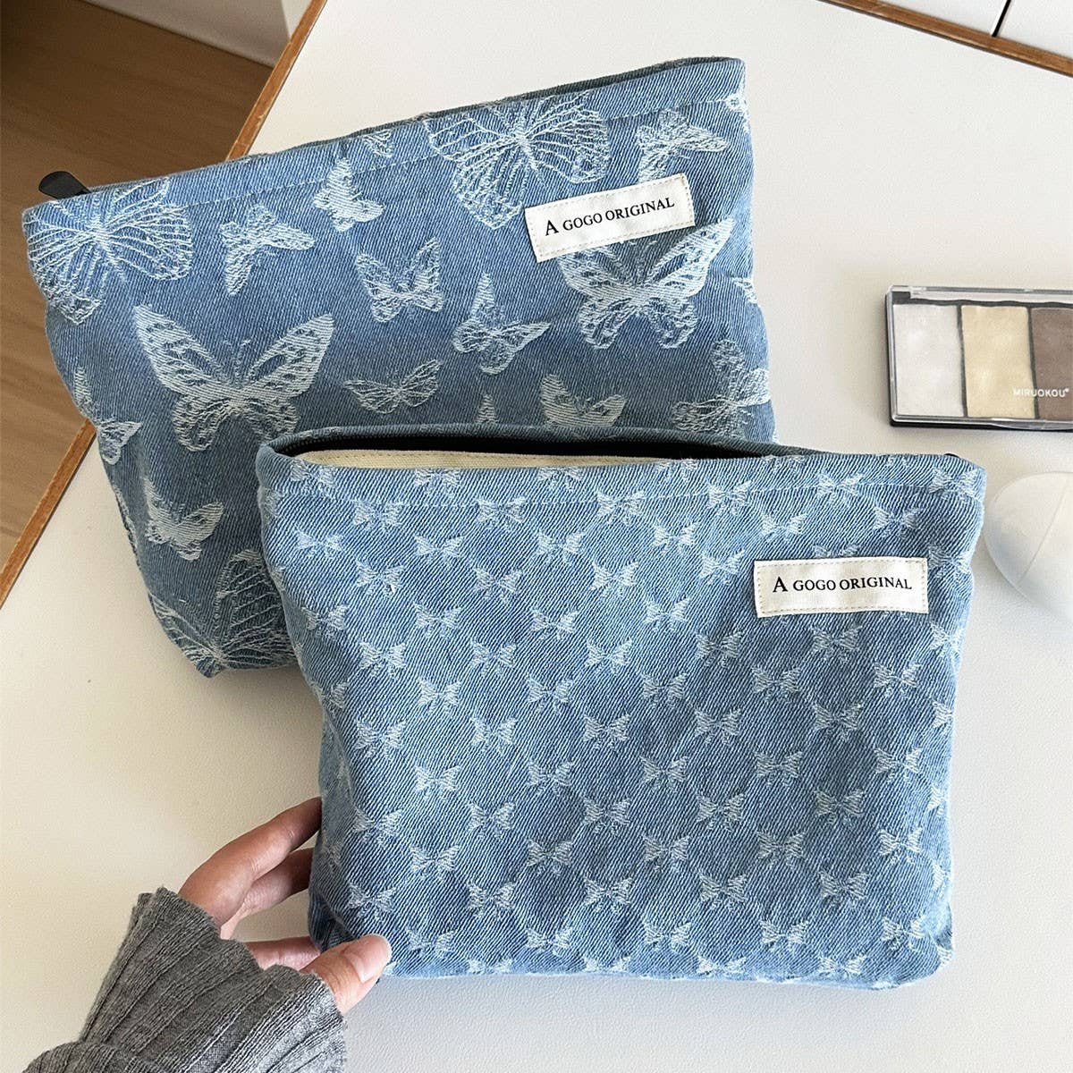 Denim Makeup Bag Large Pillow Handbag Travel Pouch