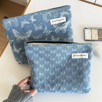 Denim Makeup Bag Large Pillow Handbag Travel Pouch