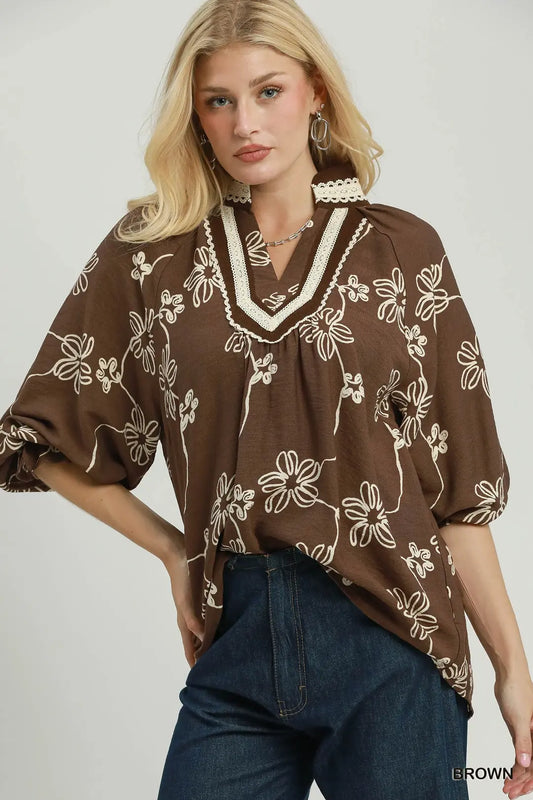 Floral Print Contrast Blouse