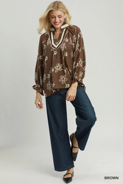 Floral Print Contrast Blouse