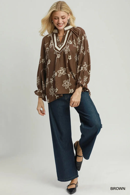 Floral Print Contrast Blouse