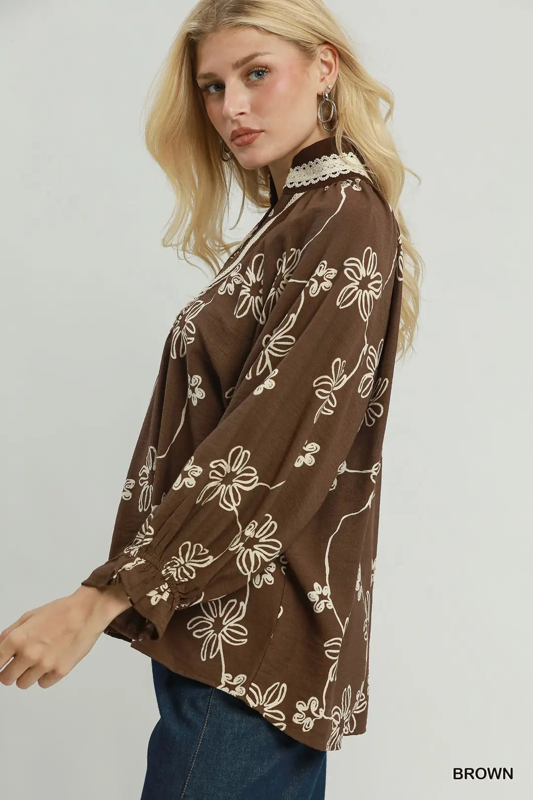 Floral Print Contrast Blouse