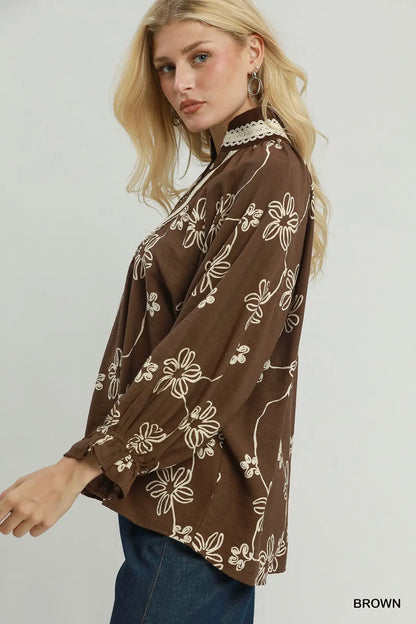 Floral Print Contrast Blouse