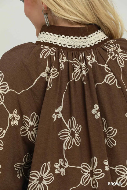 Floral Print Contrast Blouse