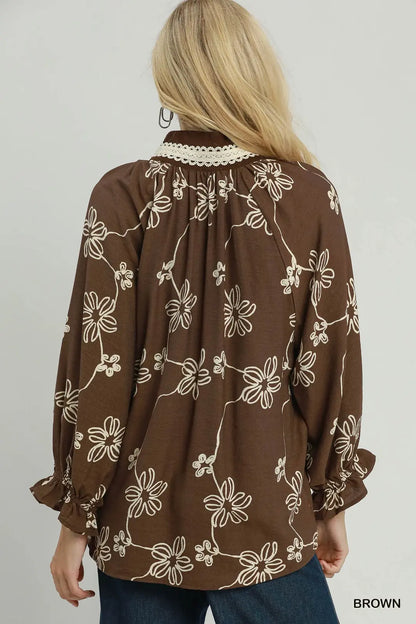 Floral Print Contrast Blouse