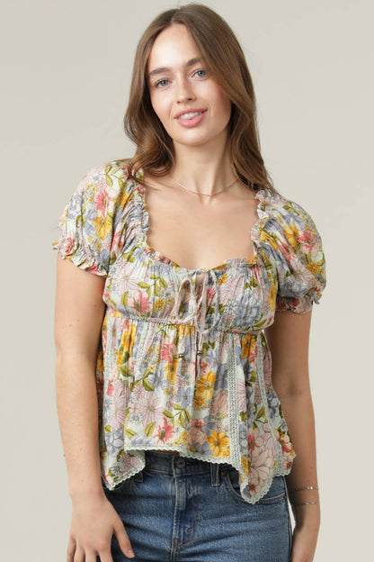 Hanky Hem Floral Print Top