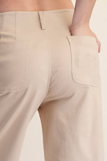 Colette Cropped Scallop Pocket Detail Wide-Leg Pants